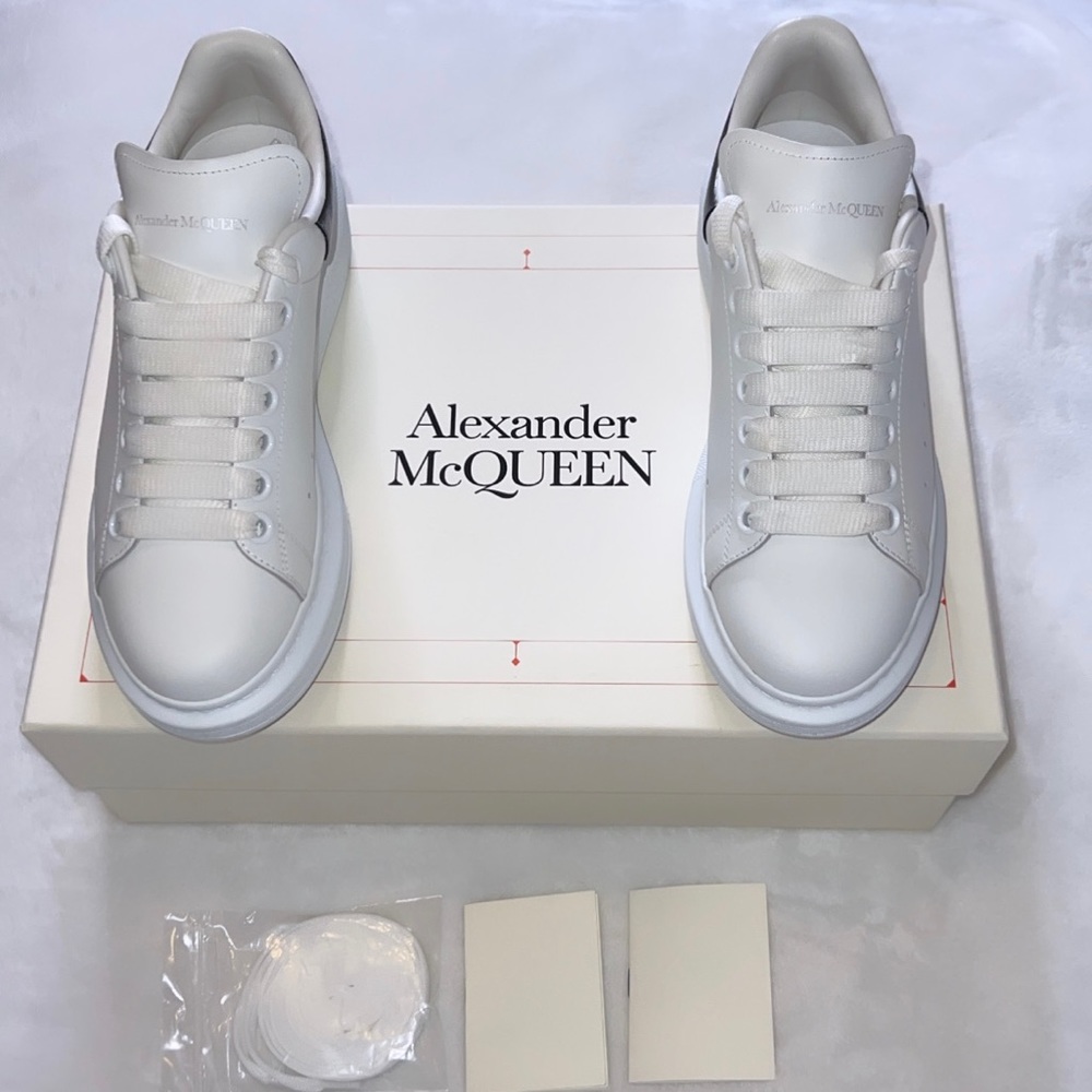 Alexander McQueen White & Gunmetal Metallic Oversized Sneakers